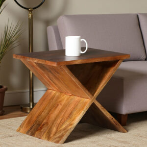 Solid Wood Side Table with X-Base