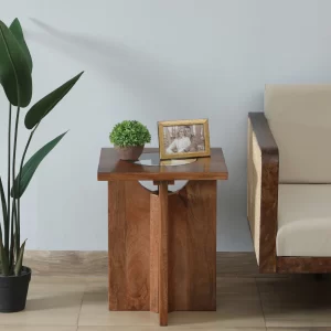 Solid Wood Side Table with Glass Inlay Top