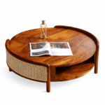 sheesham wood round coffee table handcrafted jodhpur natural cane rustic woods