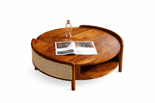 sheesham wood round coffee table handcrafted jodhpur natural cane rustic woods