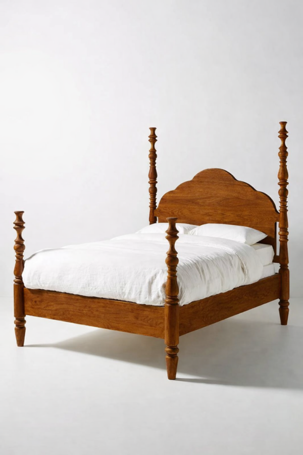 solid sheesham wood four poster bed carved headboard king size rustic woods
