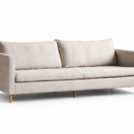 solid sheesham wood sofa 3 seater beige linen upholstery rustic woods