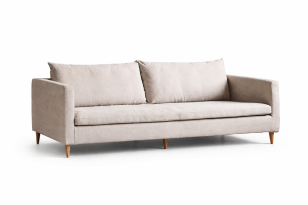 solid sheesham wood sofa 3 seater beige linen upholstery rustic woods