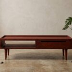 mango wood coffee table drawer open shelf front view rustic woods jodhpur