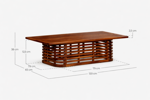 solid wood coffee table lifestyle living room slatted base rustic woods jodhpur