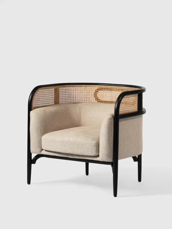 sheesham wood arm chair black finish cane back front view rustic woods jodhpur