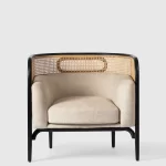 solid sheesham wood arm chair natural rattan back upholstered seat rustic woods