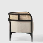 sheesham wood barrel arm chair black finish cream fabric rustic woods jodhpur