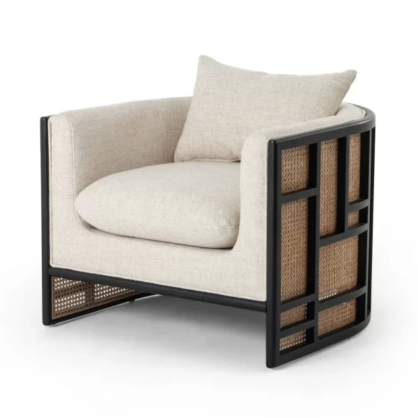 solid wood lounge chair black frame cane detail rustic woods jodhpur