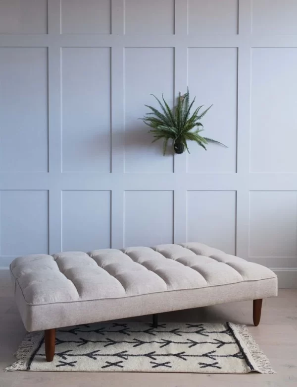 solid wood sofa cum bed tufted beige upholstery living room rustic woods jodhpur