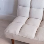 solid wood sofa cum bed tapered dark legs beige fabric rustic woods jodhpur