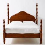 sheesham wood poster bed hand turned posts scalloped headboard rustic woods jodhpur