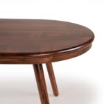 sheesham wood oval coffee table side view mid century tapered legs rustic woods