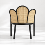 mango wood arm chair side view floral back bouclé seat rustic woods
