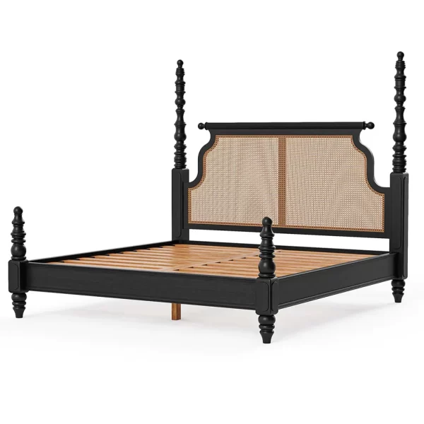 sheesham wood poster bed side view hand carved posts rustic woods jodhpur