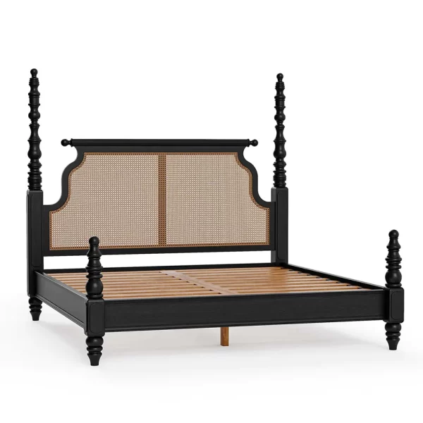 sheesham wood poster bed king size turned posts black finish rustic woods jodhpur