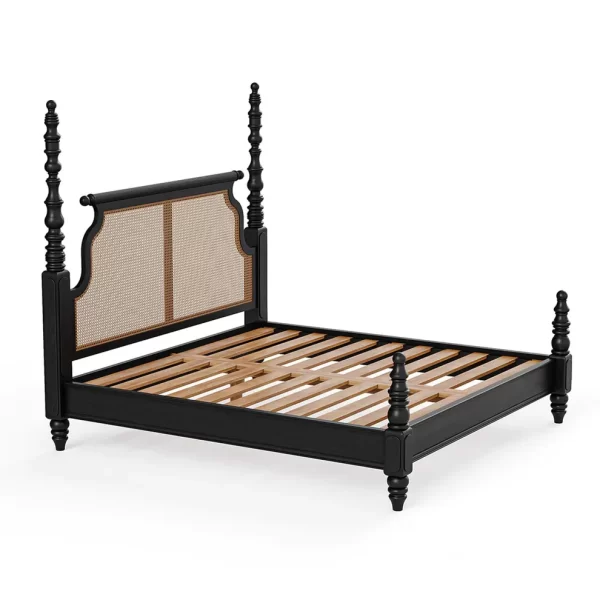 solid sheesham wood four poster bed natural cane headboard rustic woods