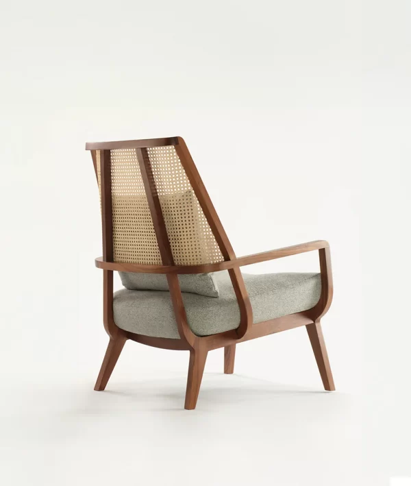sheesham wood lounge chair hand woven cane back detail rustic woods jodhpur