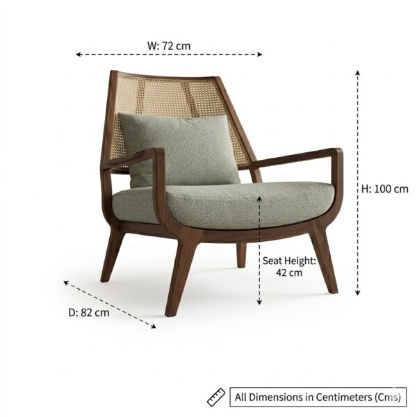 sheesham wood lounge chair with cane back in living room rustic woods jodhpur