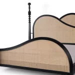 olid wood poster bed side view curved cane panels matt black rustic woods