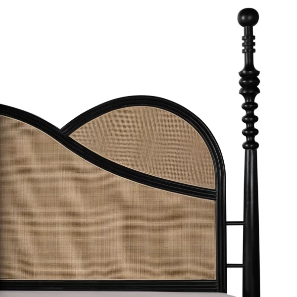 solid wood king poster bed natural rattan cane headboard footboard rustic woods jodhpur