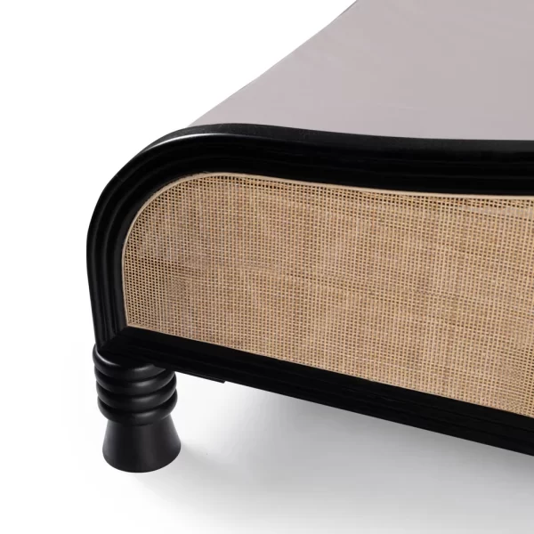 solid wood four poster bed curved cane headboard matt black finish rustic woods