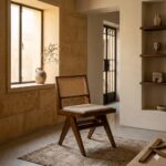sheesham wood dining chair with cane back white background rustic woods