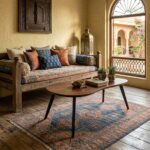 sheesham wood coffee table organic teardrop shape dimensions 100x55x38cm rustic woods jodhpur