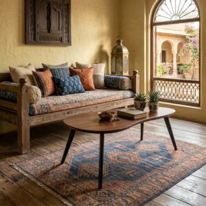 sheesham wood coffee table organic teardrop shape dimensions 100x55x38cm rustic woods jodhpur