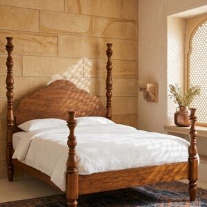 sheesham wood poster bed scalloped headboard lifestyle bedroom rustic woods jodhpur