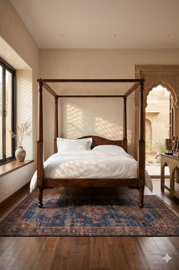 Sheesham Wood Canopy Bed King Size