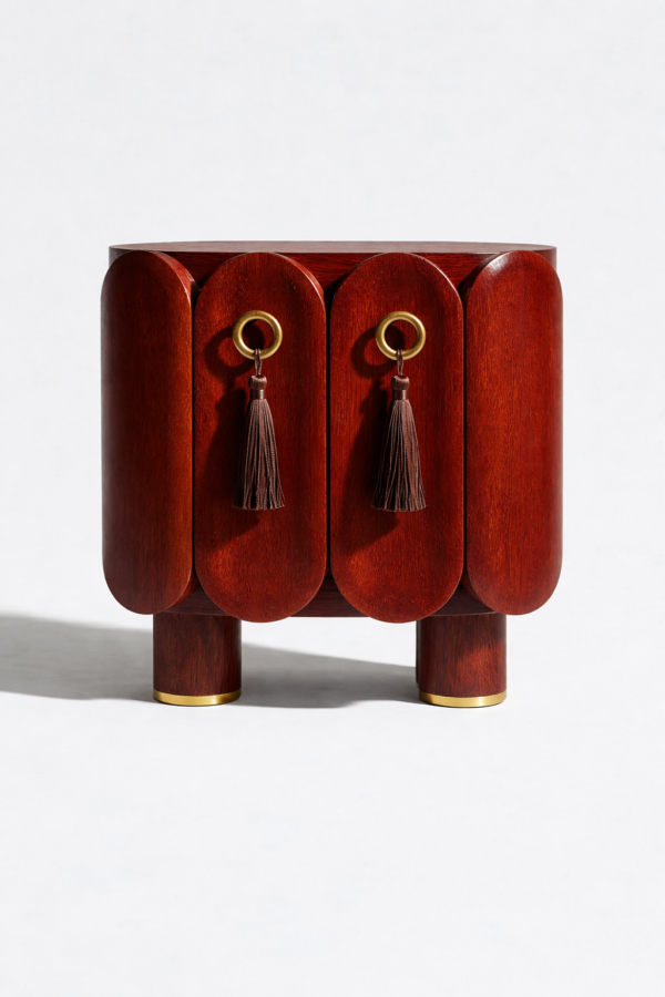 sheesham wood bedside cabinet silk tassel detail handcrafted jodhpur rustic woods