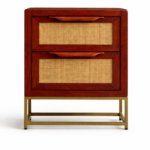 solid sheesham wood bedside table natural cane drawer fronts brass frame rustic woods jodhpur