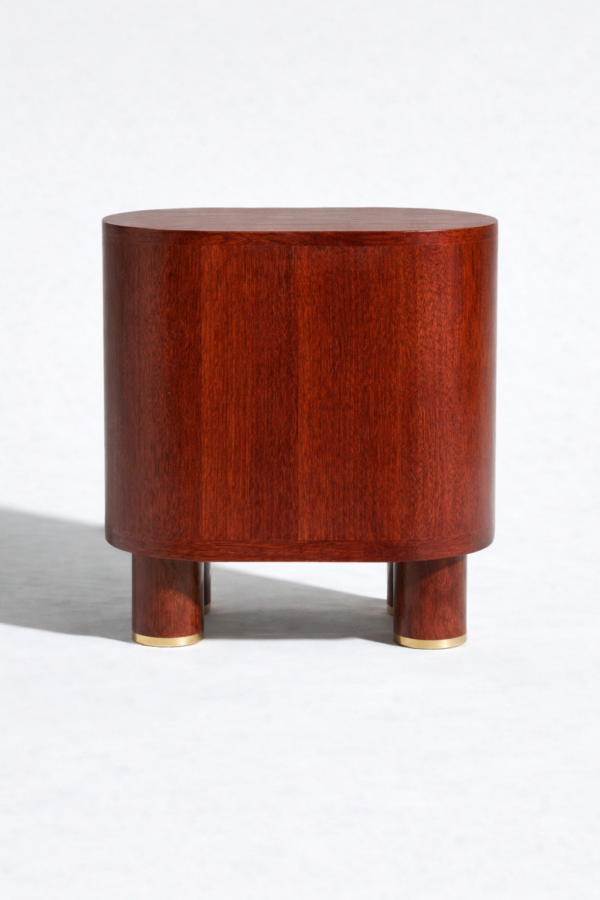 sheesham wood bedside cabinet pill shaped doors brass ring handles rustic woods jodhpur