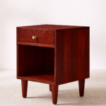 sheesham wood bedside table side view drawer brass knob rustic woods