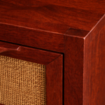 sheesham wood bedside table side view brass metal base rustic woods